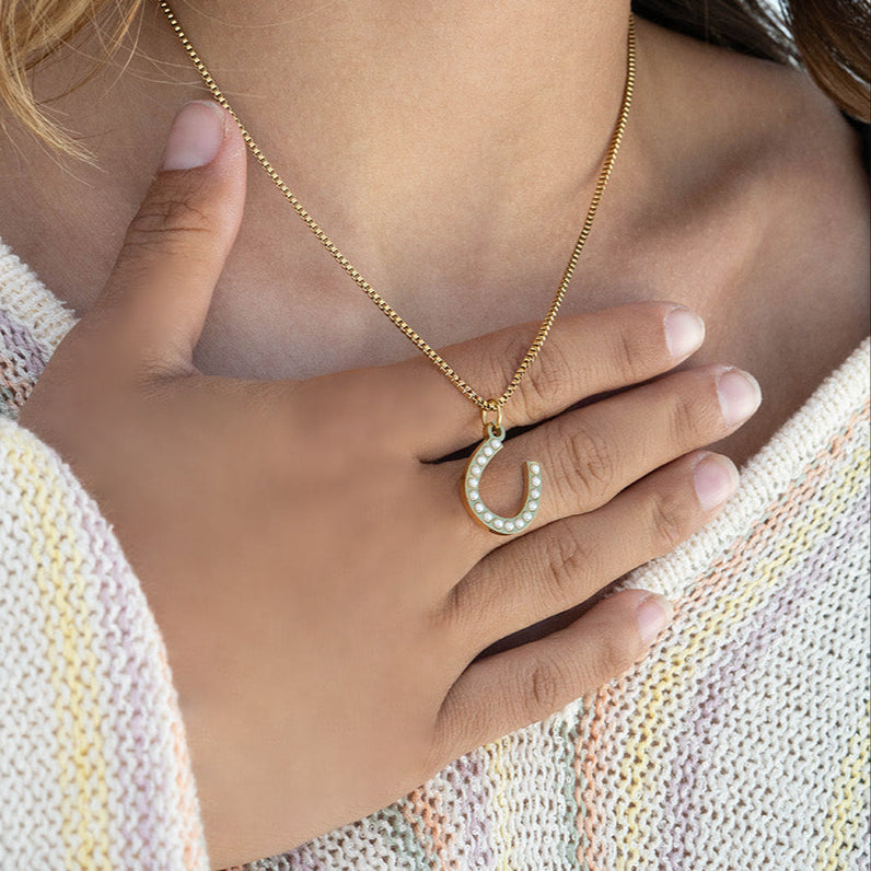 18K Gold PVD Stainless Steel Pearl Horseshoe Charm / PDL0251