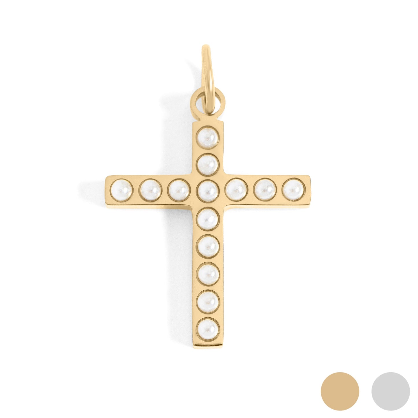 18K Gold PVD Stainless Steel Pearl Cross Charm / PDL0252