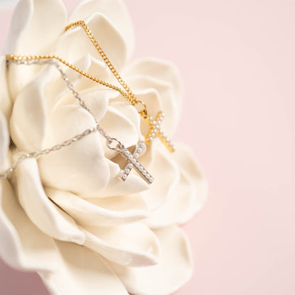 18K Gold PVD Stainless Steel Pearl Cross Charm / PDL0252