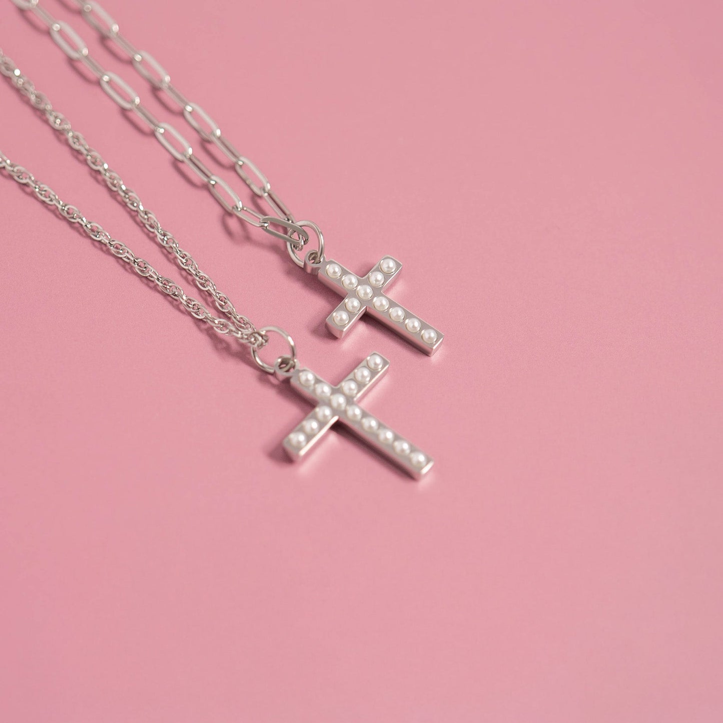 18K Gold PVD Stainless Steel Pearl Cross Charm / PDL0252