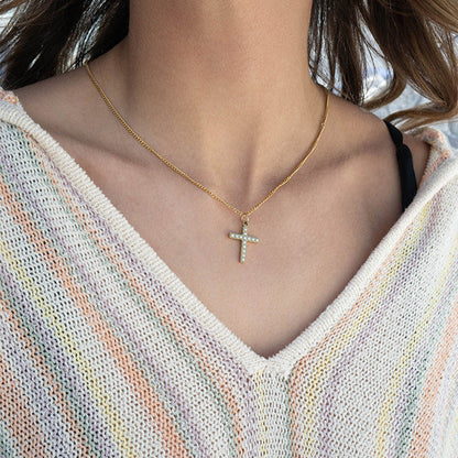 18K Gold PVD Stainless Steel Pearl Cross Charm / PDL0252