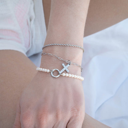 18K Gold PVD Stainless Steel Pearl Cross Charm / PDL0252