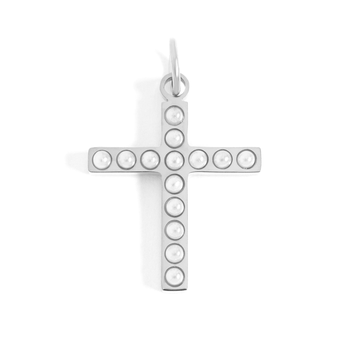 18K Gold PVD Stainless Steel Pearl Cross Charm / PDL0252