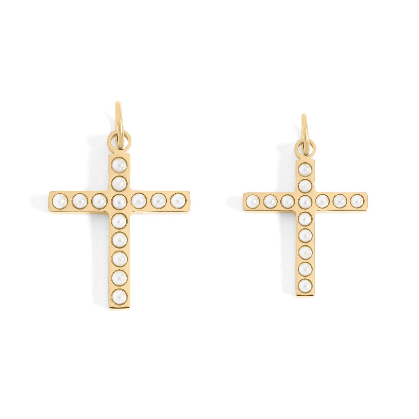 18K Gold PVD Stainless Steel Pearl Cross Charm / PDL0252