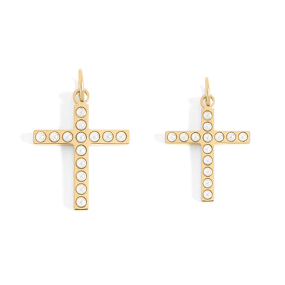 18K Gold PVD Stainless Steel Pearl Cross Charm / PDL0252