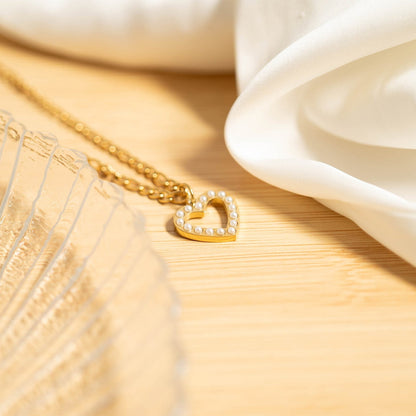 18K Gold PVD Stainless Steel Pearl Heart Charm / PDL0253