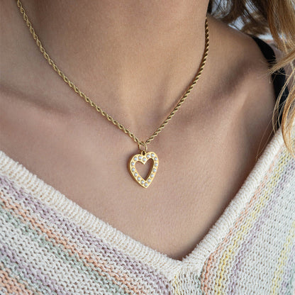 18K Gold PVD Stainless Steel Pearl Heart Charm / PDL0253