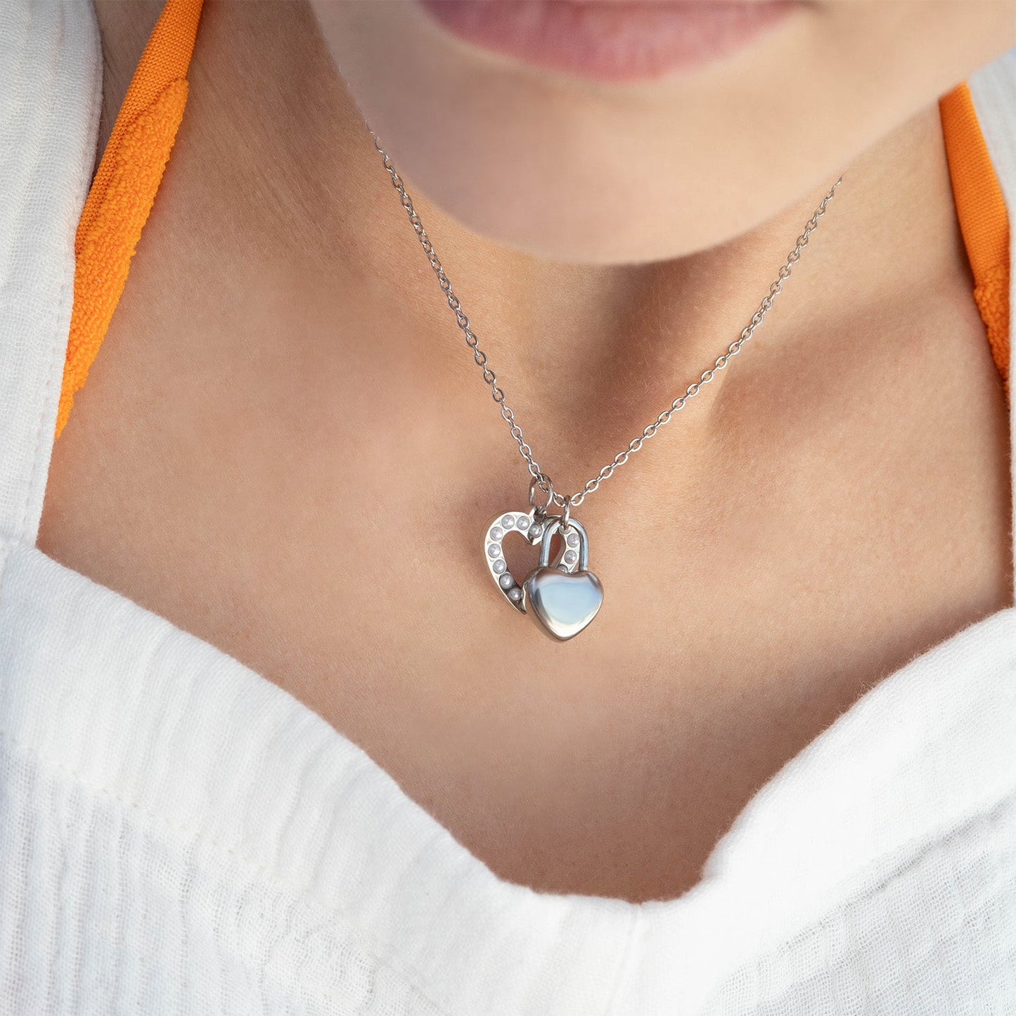 18K Gold PVD Stainless Steel Pearl Heart Charm / PDL0253