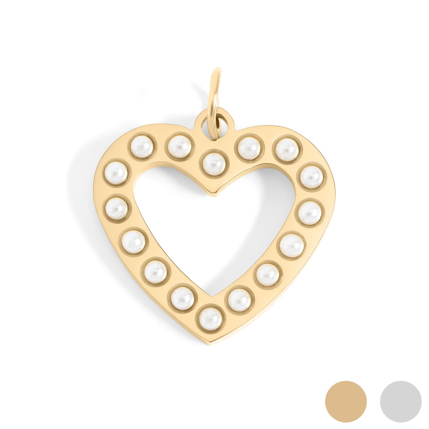 18K Gold PVD Stainless Steel Pearl Heart Charm / PDL0253