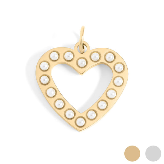 18K Gold PVD Stainless Steel Pearl Heart Charm / PDL0253