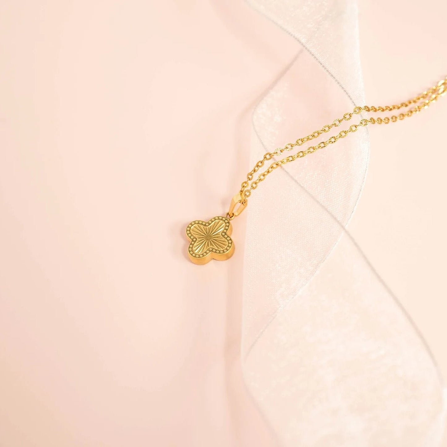 18K Gold PVD Stainless Steel Lucky Clover Charm Sunburst / PDL0270