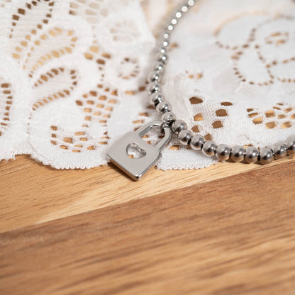 18K Gold PVD Stainless Steel Padlock with Heart Charm / PDL0276