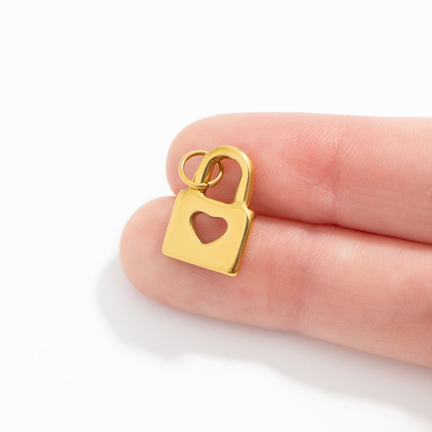 18K Gold PVD Stainless Steel Padlock with Heart Charm / PDL0276