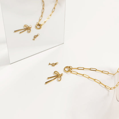 18K Gold PVD Stainless Steel Long Bow Charm / PDL0277