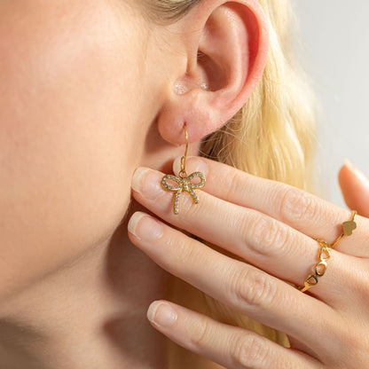 18K Gold PVD Stainless Steel Rhinestone Bow Charm / PDL0278