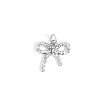 18K Gold PVD Stainless Steel Rhinestone Bow Charm / PDL0278