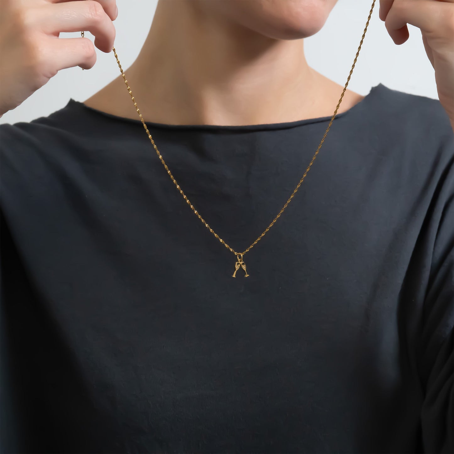 18K Gold PVD Stainless Steel Champagne Cheers Charm / PDL0282