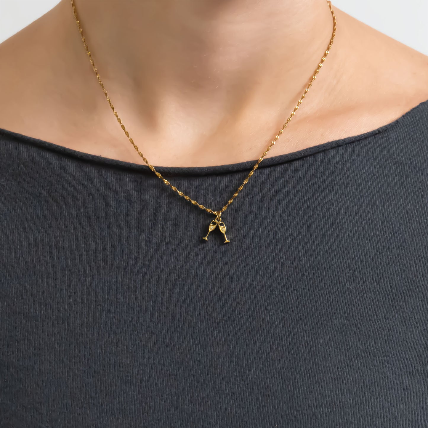 18K Gold PVD Stainless Steel Champagne Cheers Charm / PDL0282