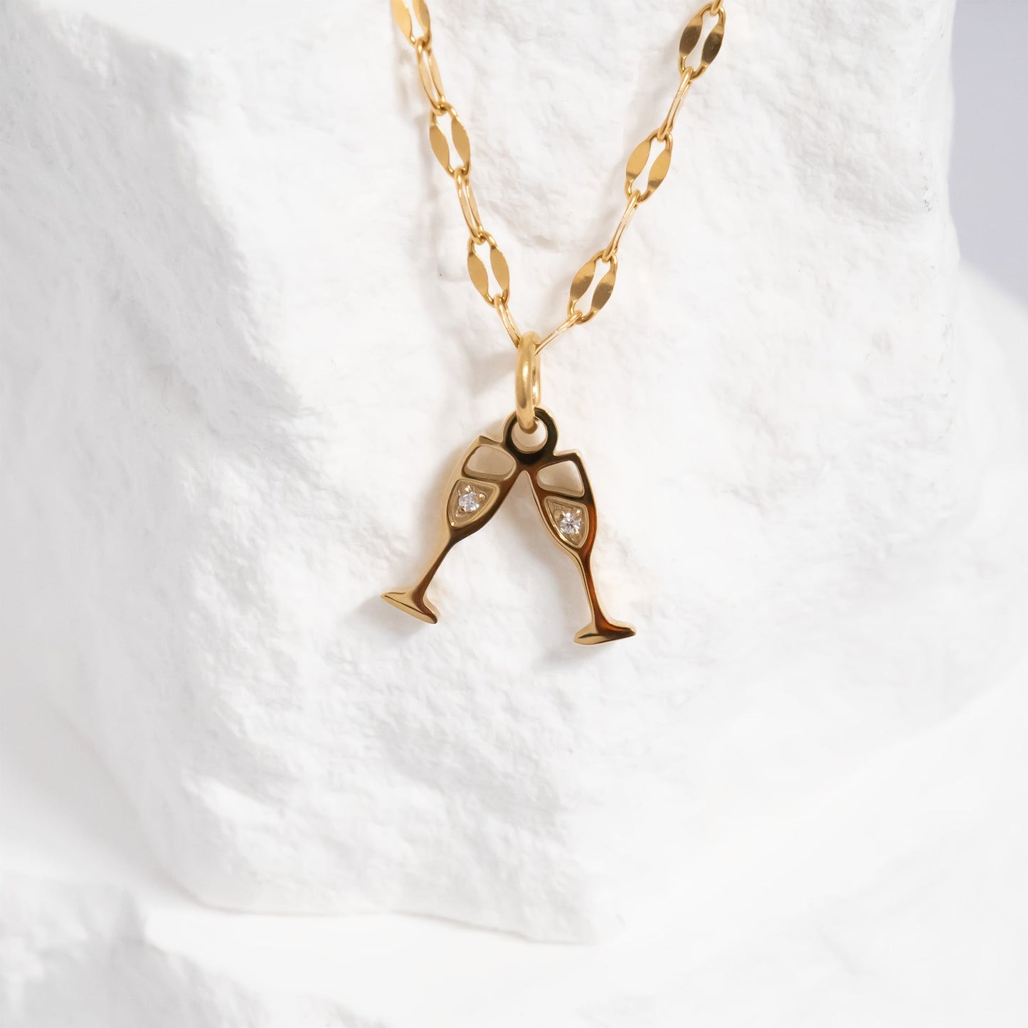 18K Gold PVD Stainless Steel Champagne Cheers Charm / PDL0282