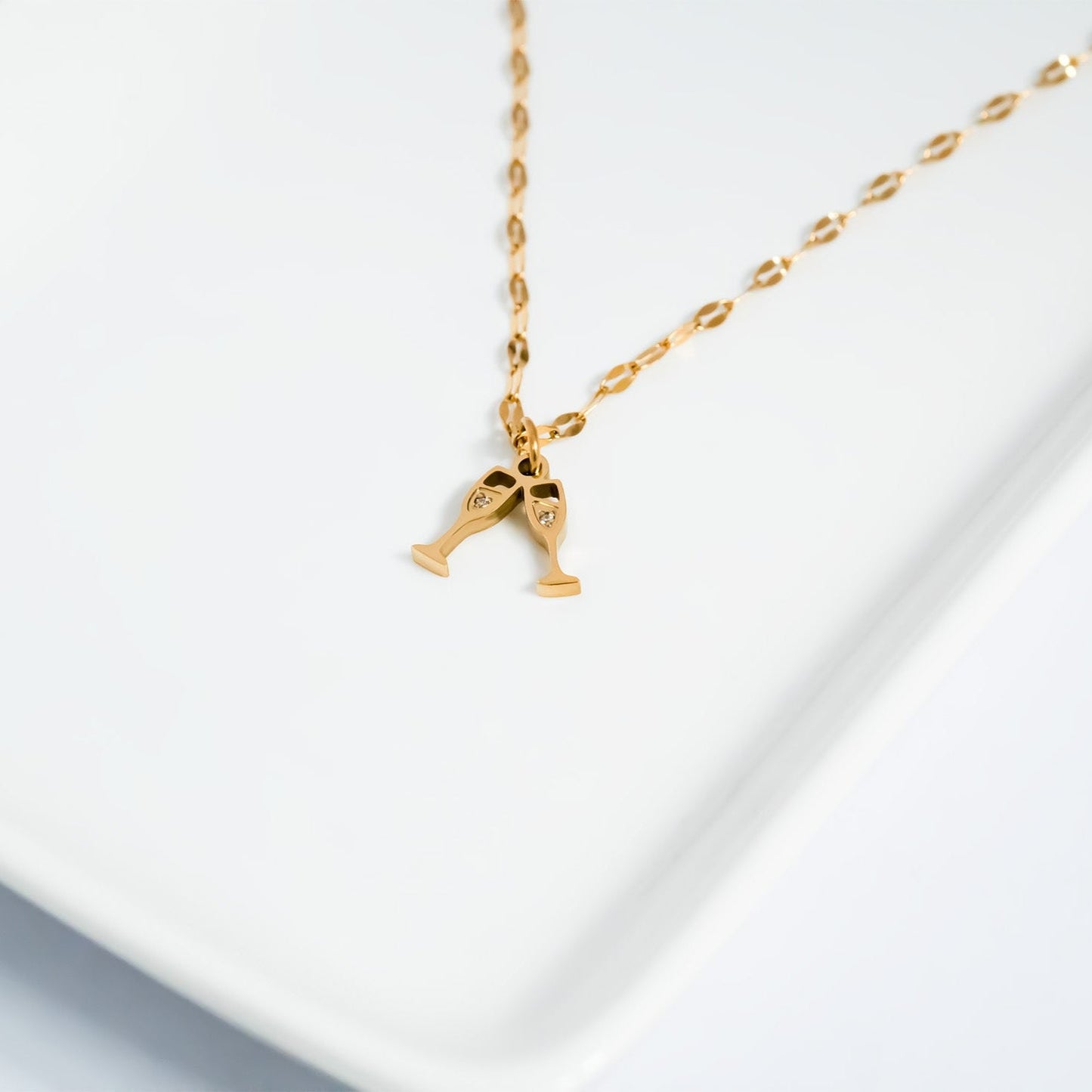 18K Gold PVD Stainless Steel Champagne Cheers Charm / PDL0282