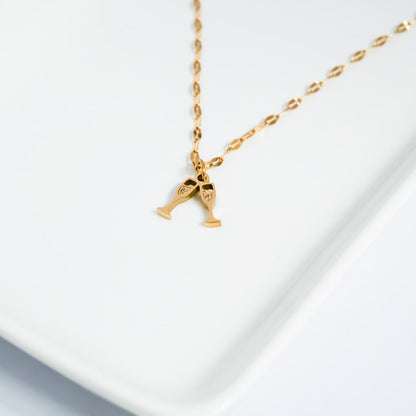 18K Gold PVD Stainless Steel Champagne Cheers Charm / PDL0282