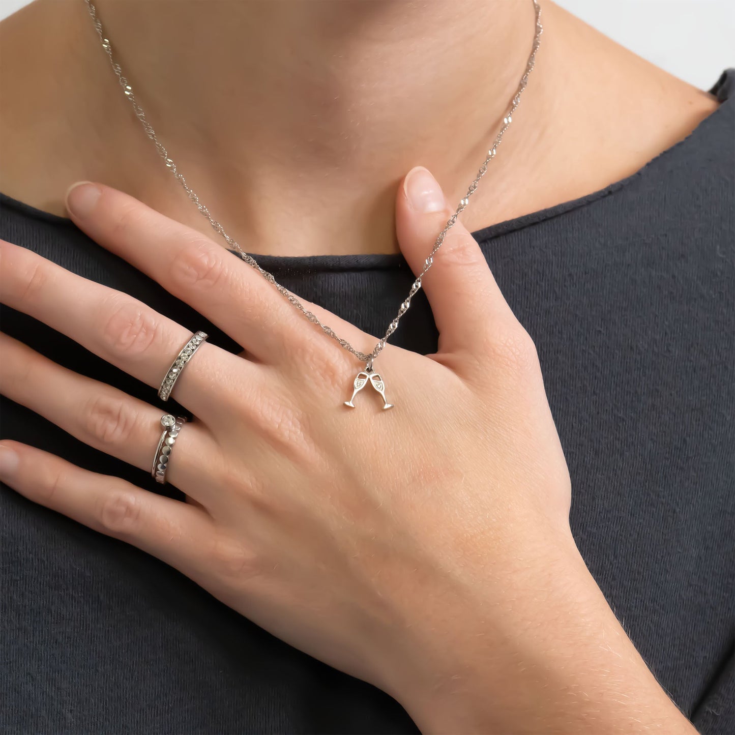 18K Gold PVD Stainless Steel Champagne Cheers Charm / PDL0282