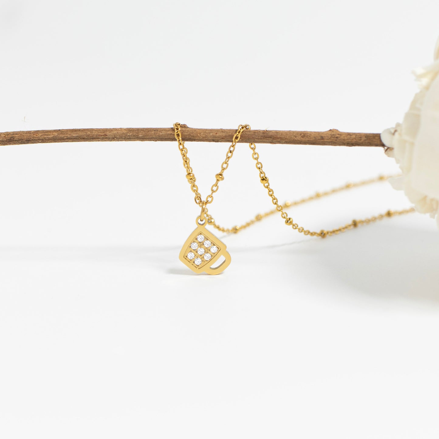 18K Gold PVD Stainless Steel Coffee Cup Charm / PDL0284