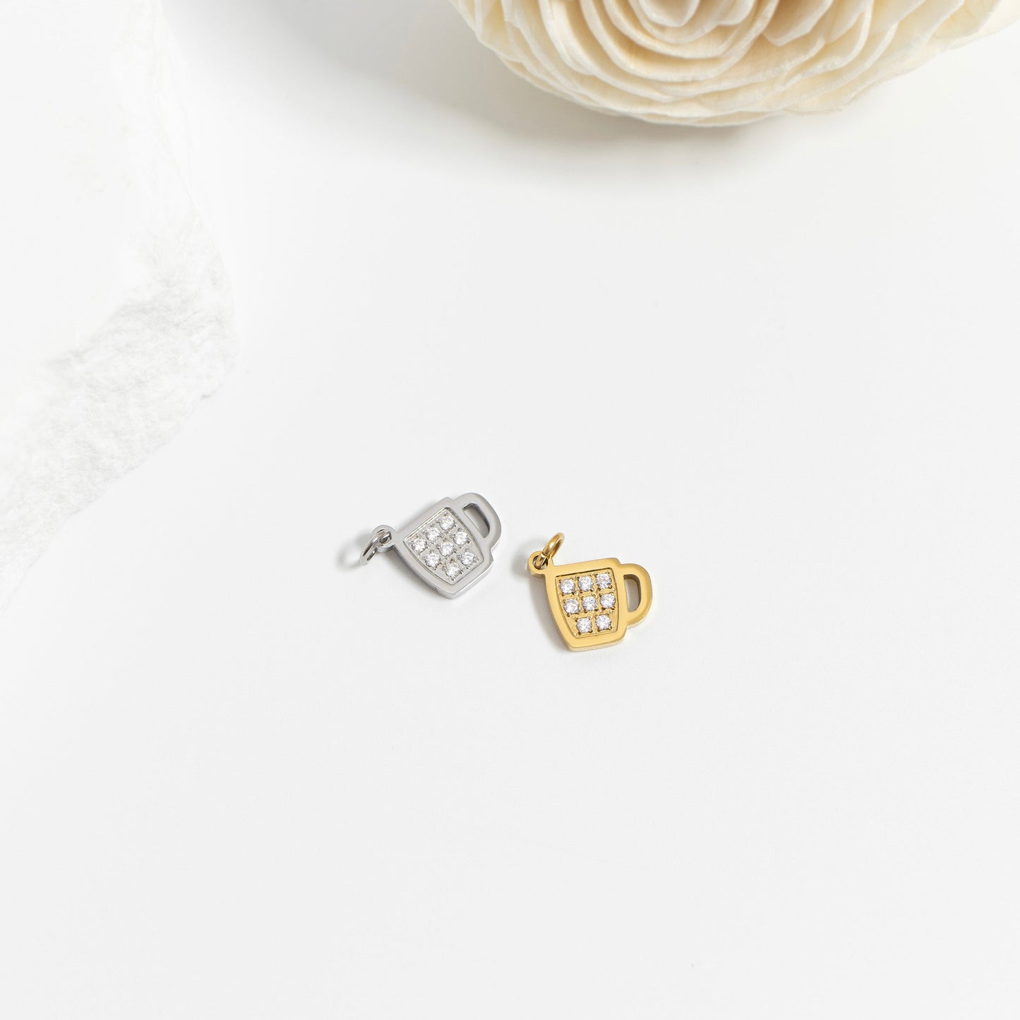 18K Gold PVD Stainless Steel Coffee Cup Charm / PDL0284