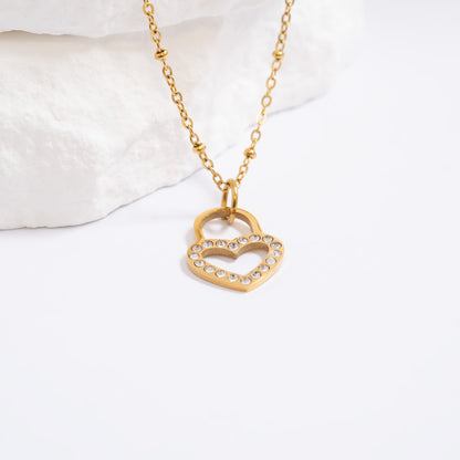 18K Gold PVD Stainless Steel Stone Heart Padlock / PDL0285