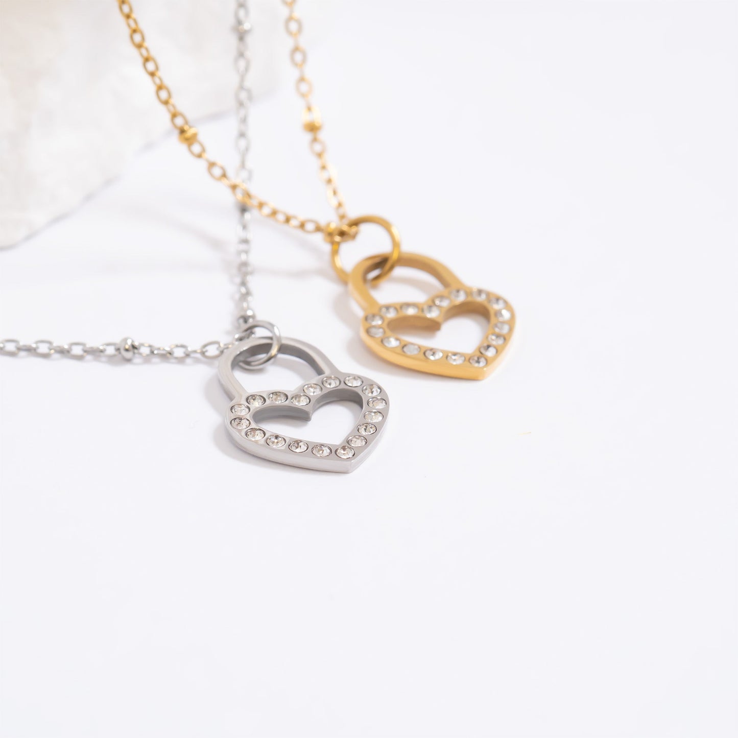 18K Gold PVD Stainless Steel Stone Heart Padlock / PDL0285