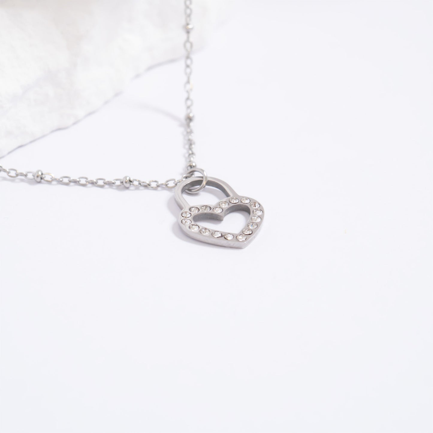 18K Gold PVD Stainless Steel Stone Heart Padlock / PDL0285