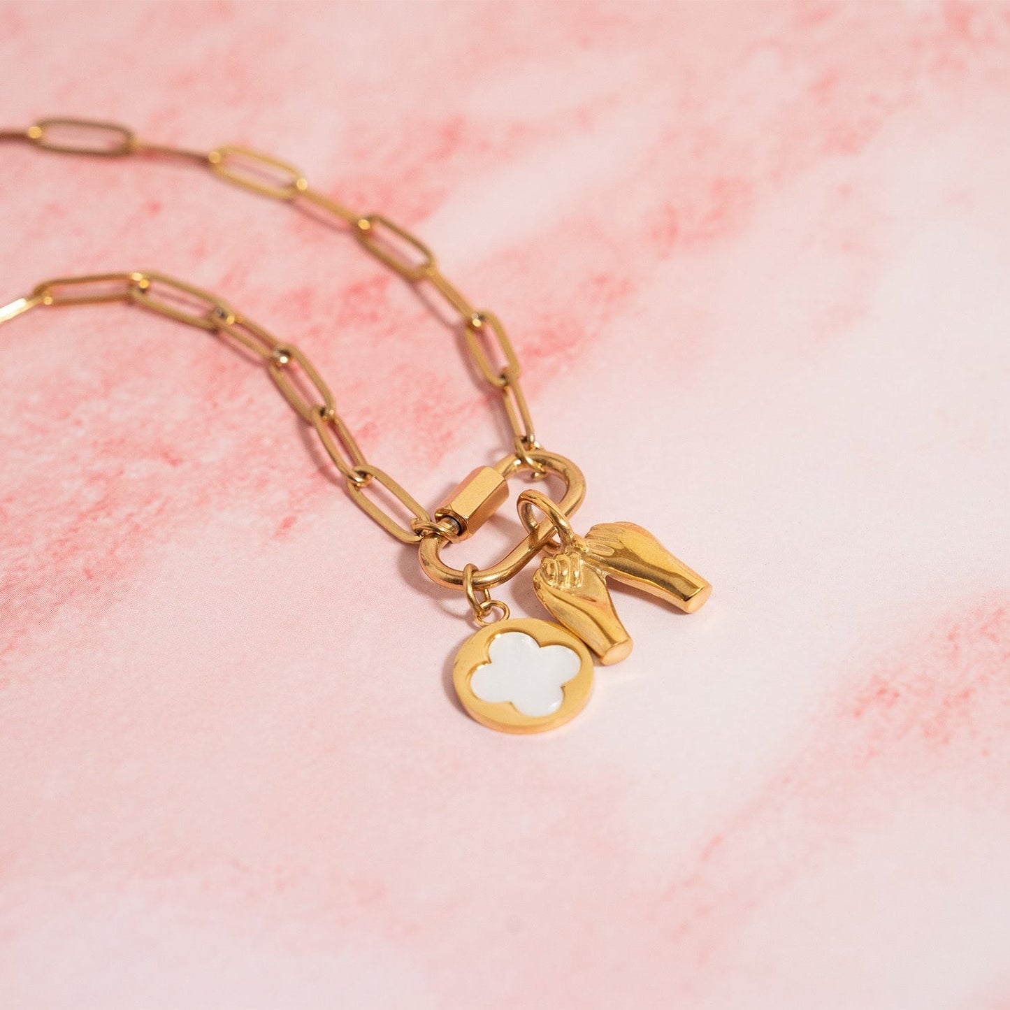 18K Gold PVD Stainless Pearl Floral Charm / PDL0286