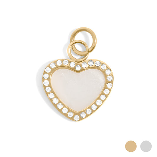 18K Gold PVD Stainless Steel Pearl Heart Charm / PDL0287