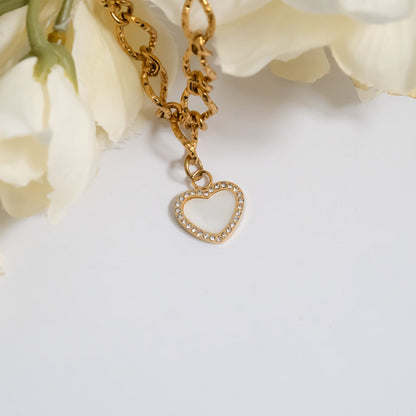 18K Gold PVD Stainless Steel Pearl Heart Charm / PDL0287
