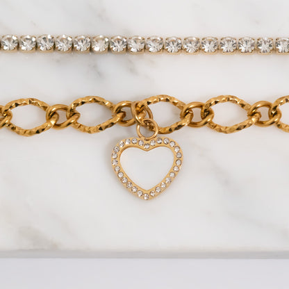 18K Gold PVD Stainless Steel Pearl Heart Charm / PDL0287