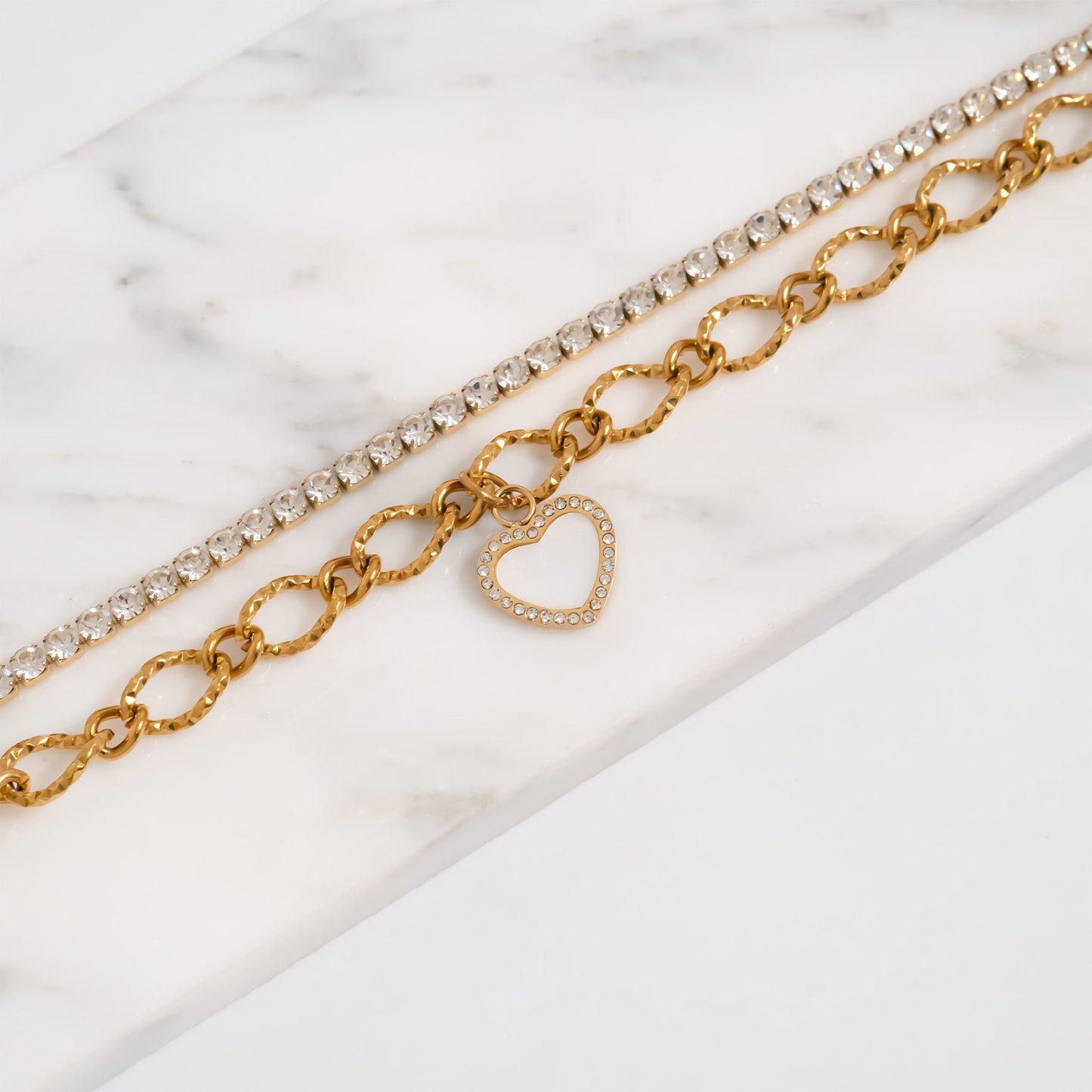 18K Gold PVD Stainless Steel Pearl Heart Charm / PDL0287