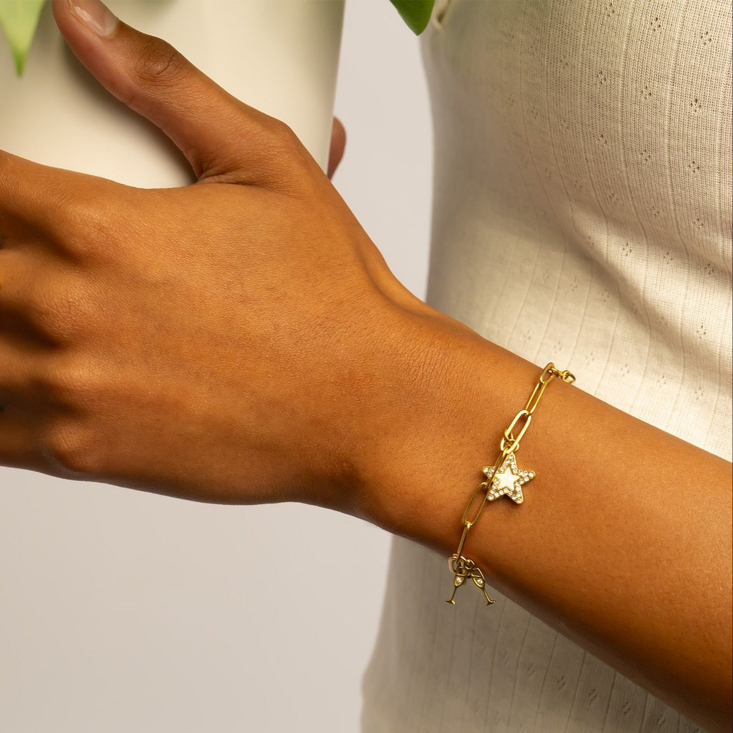 18K Gold PVD Stainless Steel Pearl Star Charm / PDL0288