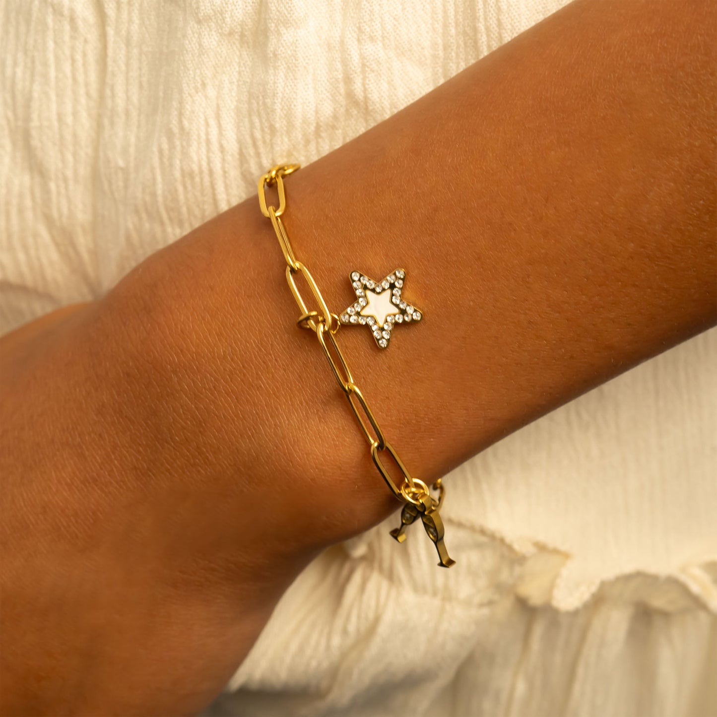 18K Gold PVD Stainless Steel Pearl Star Charm / PDL0288