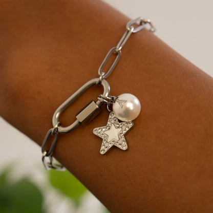 18K Gold PVD Stainless Steel Pearl Star Charm / PDL0288