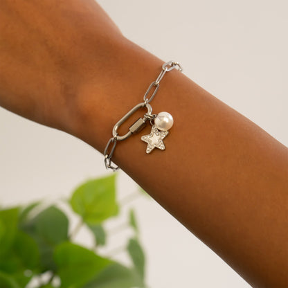 18K Gold PVD Stainless Steel Pearl Star Charm / PDL0288