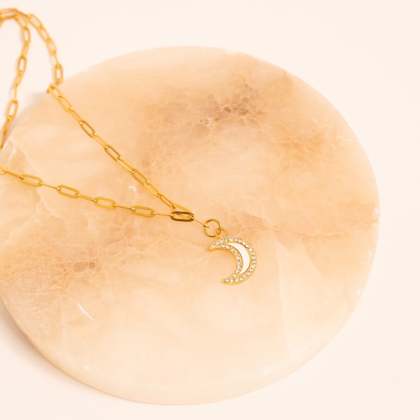 18K Gold PVD Stainless Steel Pearl Moon Charm / PDL0289