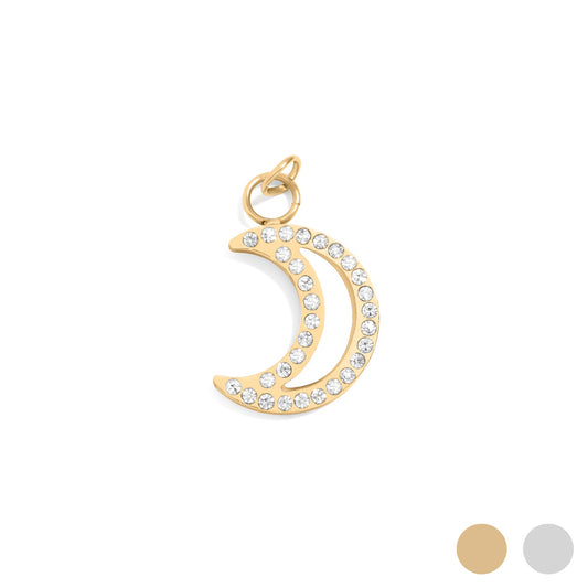 18K Gold PVD Stainless Steel Pearl Moon Charm / PDL0289