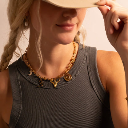 18K Gold PVD Stainless Steel Pearl Moon Charm / PDL0289