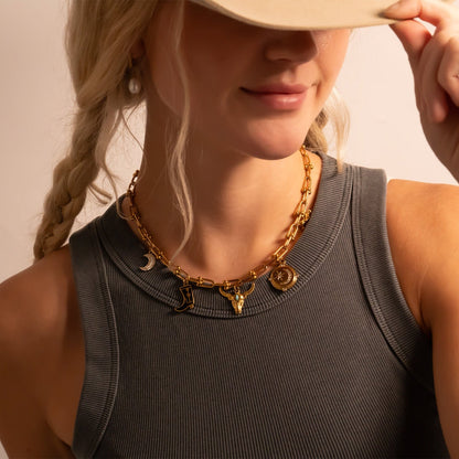 18K Gold PVD Stainless Steel Stone Moon And Star Pendant / PDL0312