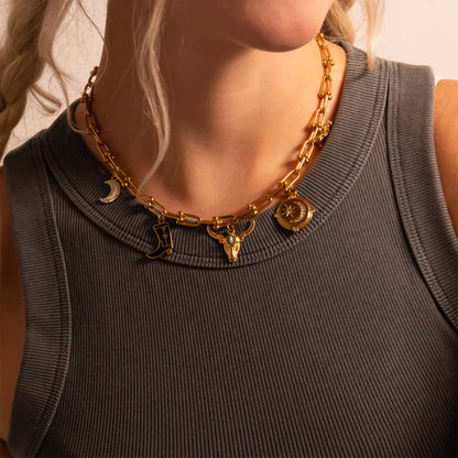 18K Gold PVD Stainless Steel Pearl Moon Charm / PDL0289