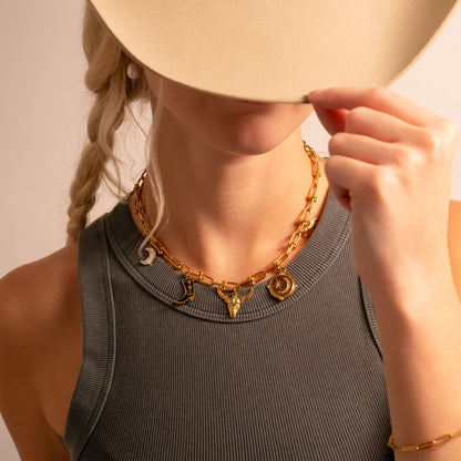 18K Gold PVD Stainless Steel Stone Moon And Star Pendant / PDL0312