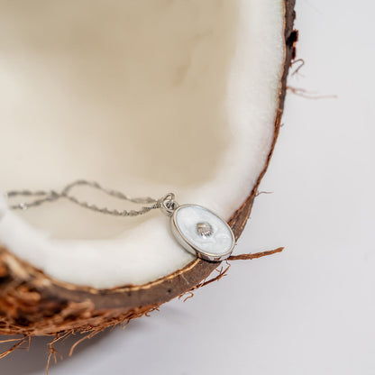 18K Gold PVD Stainless Steel White Enamel Charm with Shell / PDL0298