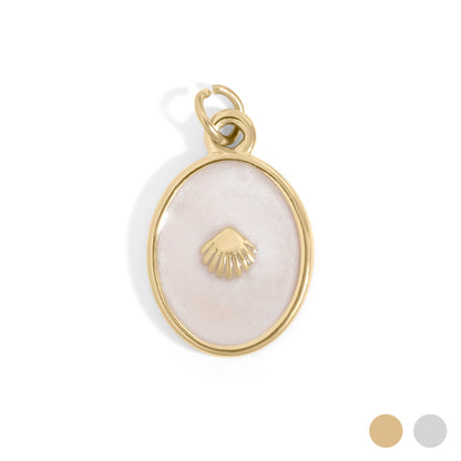 18K Gold PVD Stainless Steel White Enamel Charm with Shell / PDL0298