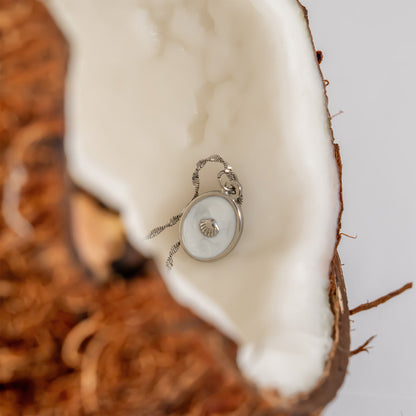 18K Gold PVD Stainless Steel White Enamel Charm with Shell / PDL0298