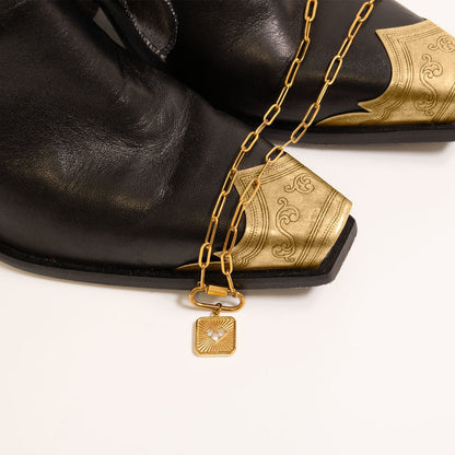 18K Gold PVD Stainless Steel Stone Heart Pendant / PDL0305